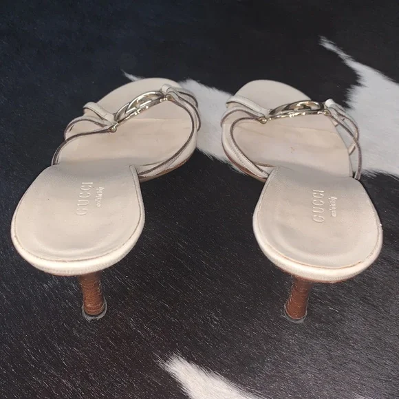 GucciY2K White Slip On Monogram Medallion Peep Toe Mules 6.5
